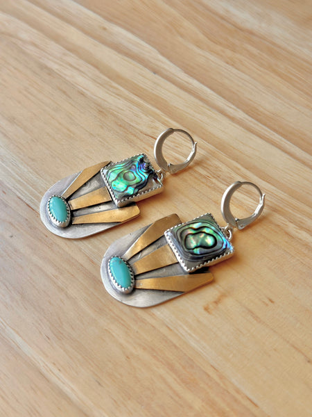 Campito Turquoise & Abalone Mixed Metal Dangle Earrings