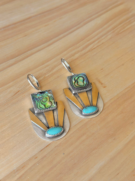 Campito Turquoise & Abalone Mixed Metal Dangle Earrings