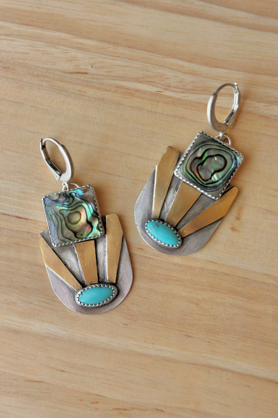 Campito Turquoise & Abalone Mixed Metal Dangle Earrings