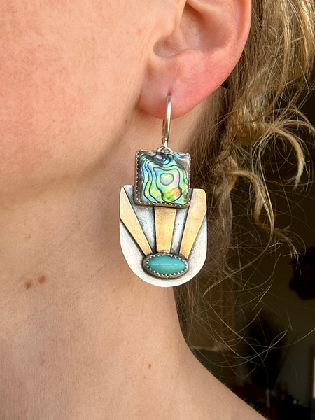 Campito Turquoise & Abalone Mixed Metal Dangle Earrings