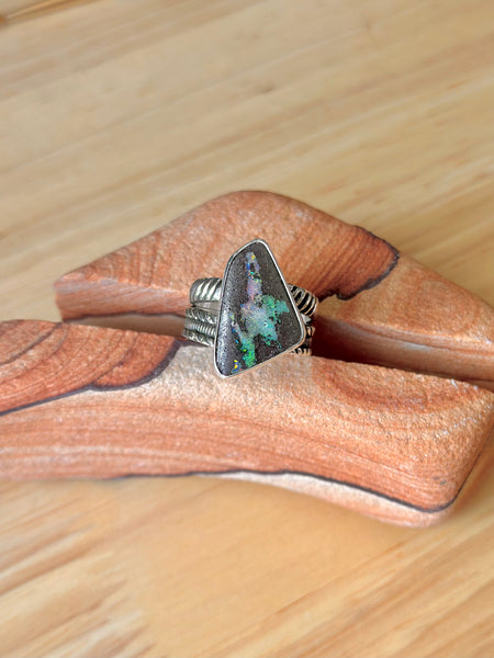 Boulder Opal Sterling Silver Ring (Size 8)