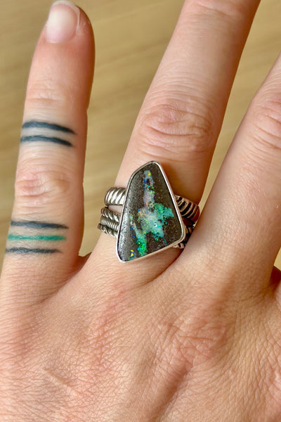Boulder Opal Sterling Silver Ring (Size 8)