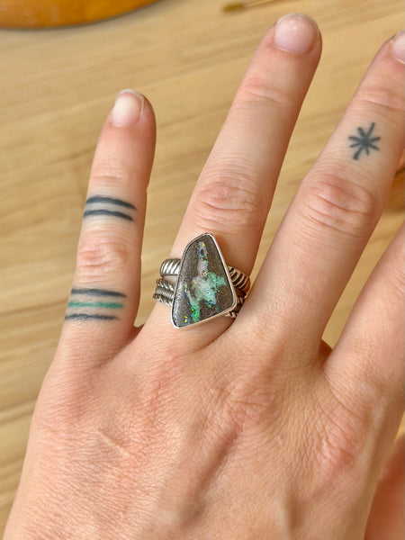 Boulder Opal Sterling Silver Ring (Size 8)