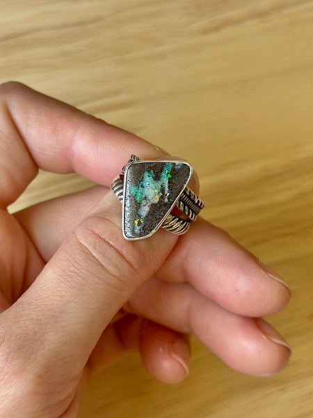 Boulder Opal Sterling Silver Ring (Size 8)