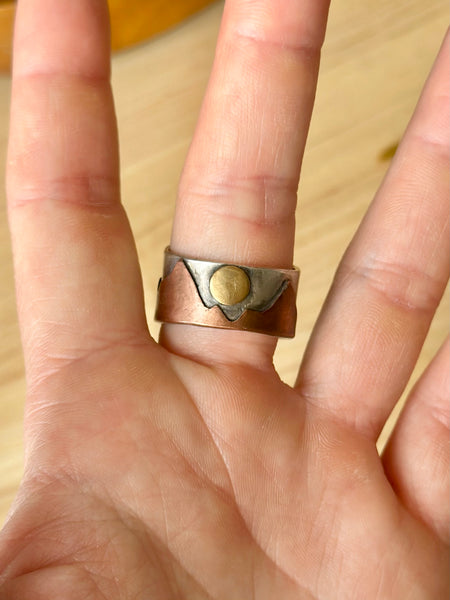 #8 Turquoise Mixed Metal Wide Band Sterling Silver Ring (Size 11.25)