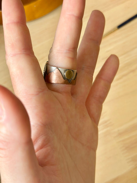 #8 Turquoise Mixed Metal Wide Band Sterling Silver Ring (Size 11.25)