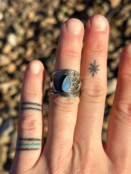 Opal Sterling Silver Ring (Size 6.5)