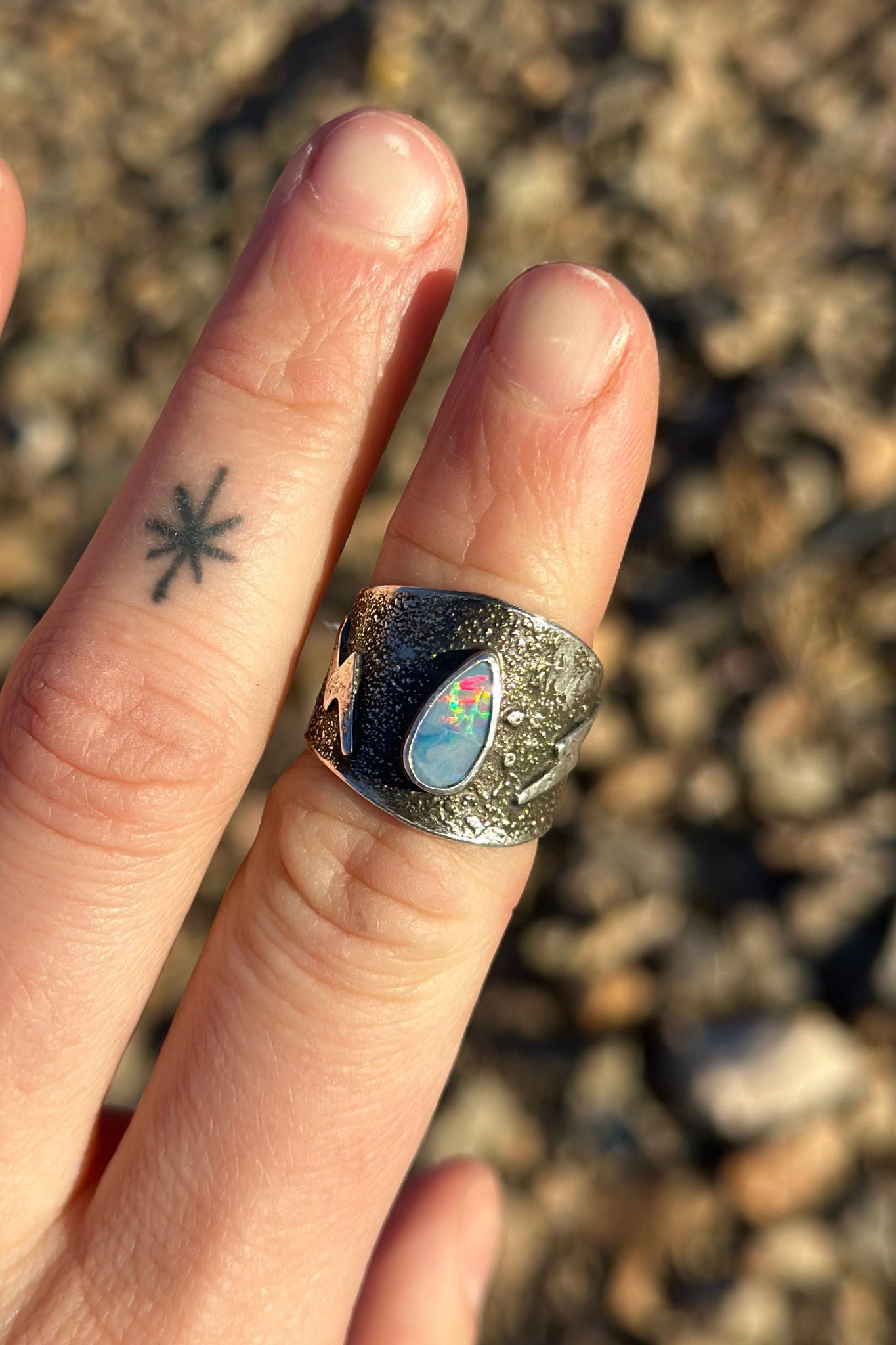 Opal Sterling Silver Ring (Size 6.5)