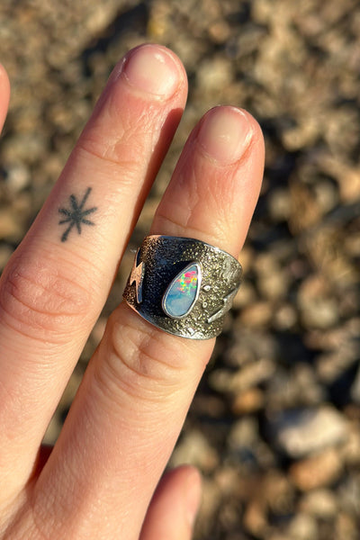 Opal Sterling Silver Ring (Size 6.5)