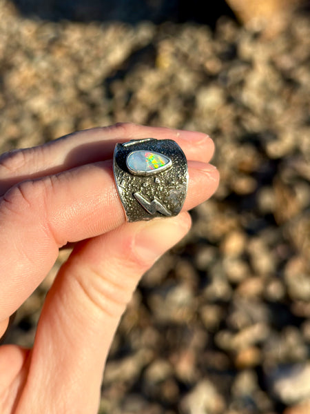 Opal Sterling Silver Ring (Size 6.5)