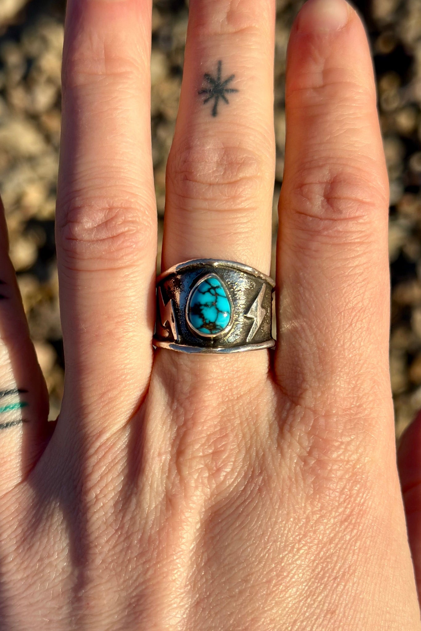 Egyptian Turquoise Sterling Silver Ring (Size 8.5)