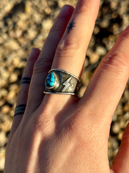 Egyptian Turquoise Sterling Silver Ring (Size 8.5)