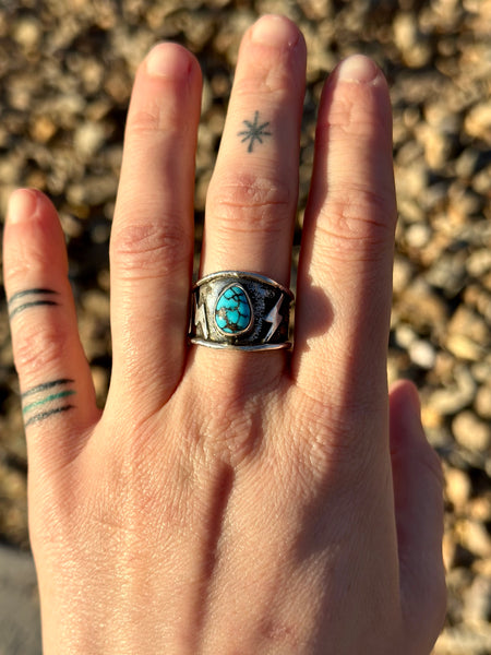 Egyptian Turquoise Sterling Silver Ring (Size 8.5)