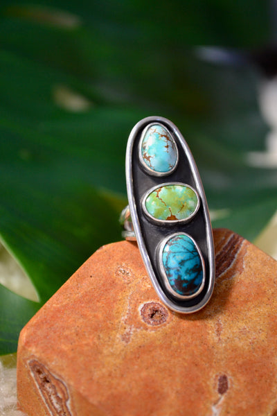 Sonoran, Golden Hills & Bisbee Turquoise Sterling Silver Ring (Size 6.75)