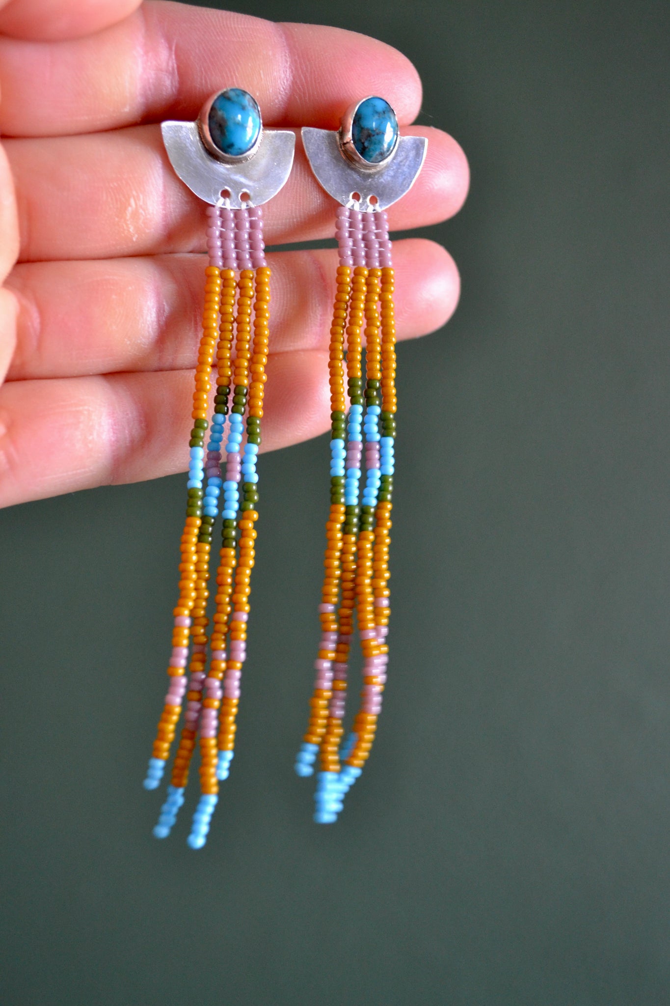 Kingman Turquoise topped Beaded Earrings