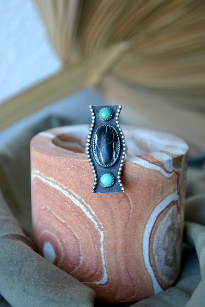 Turquoise & White Buffalo Sterling Silver Ring (Size 7.5)