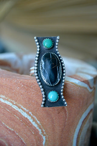Turquoise & White Buffalo Sterling Silver Ring (Size 7.5)