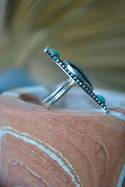 Turquoise & White Buffalo Sterling Silver Ring (Size 7.5)