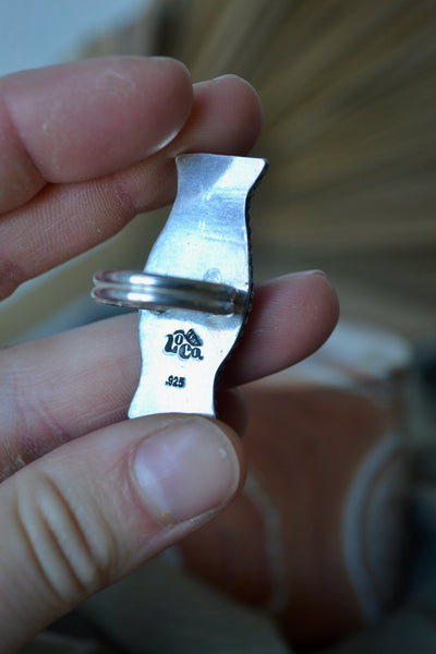Turquoise & White Buffalo Sterling Silver Ring (Size 7.5)
