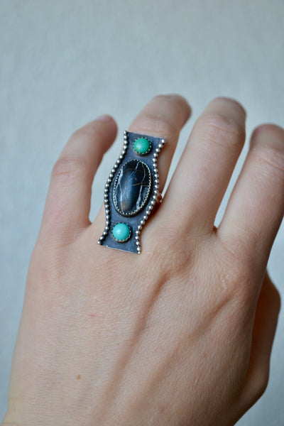 Turquoise & White Buffalo Sterling Silver Ring (Size 7.5)